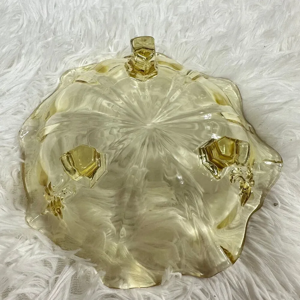 Vintage Fostoria Glass Topaz Yellow BAROQUE Footed Bowl 7